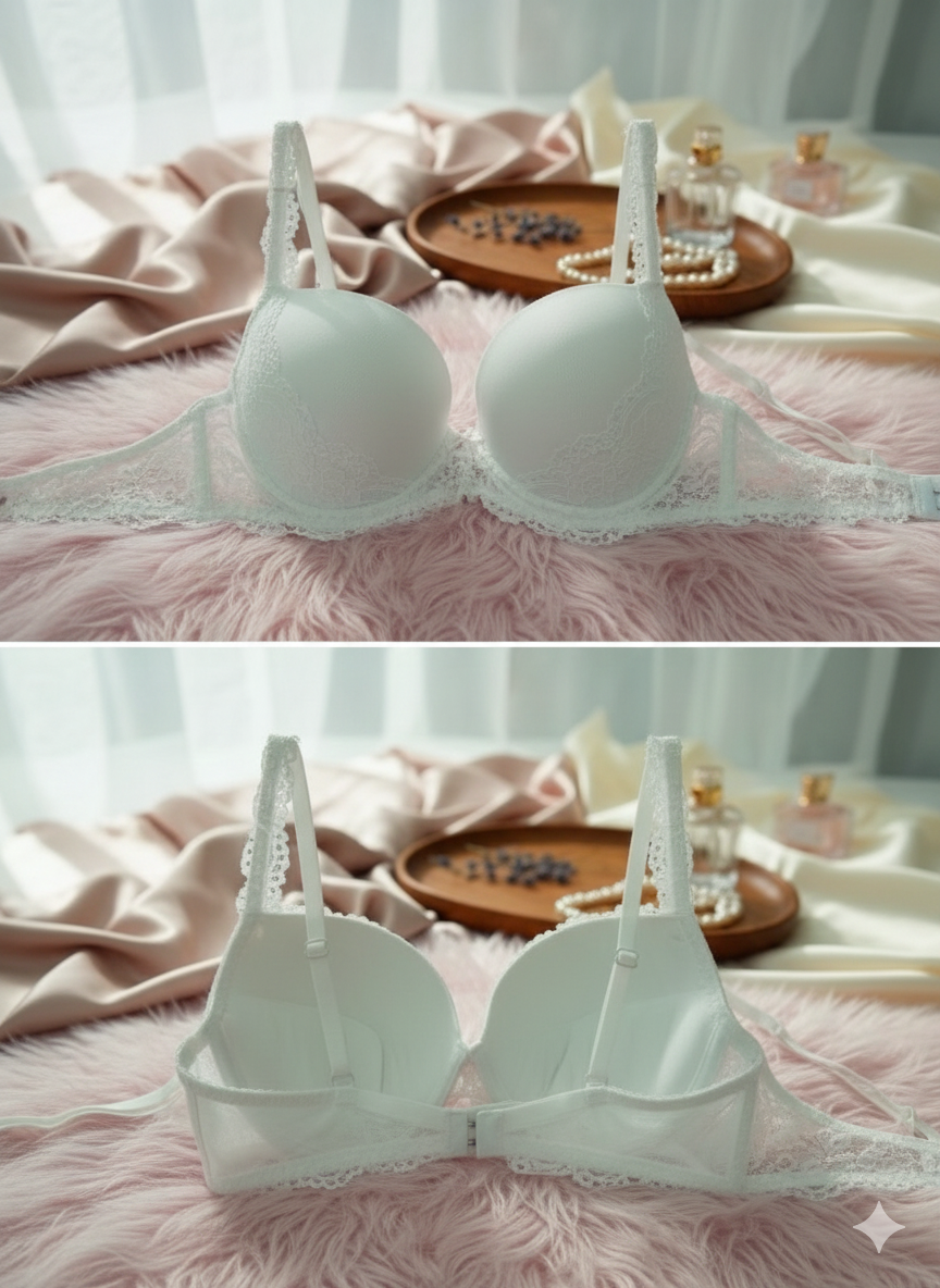 Lace detail Demi Bra -Cream