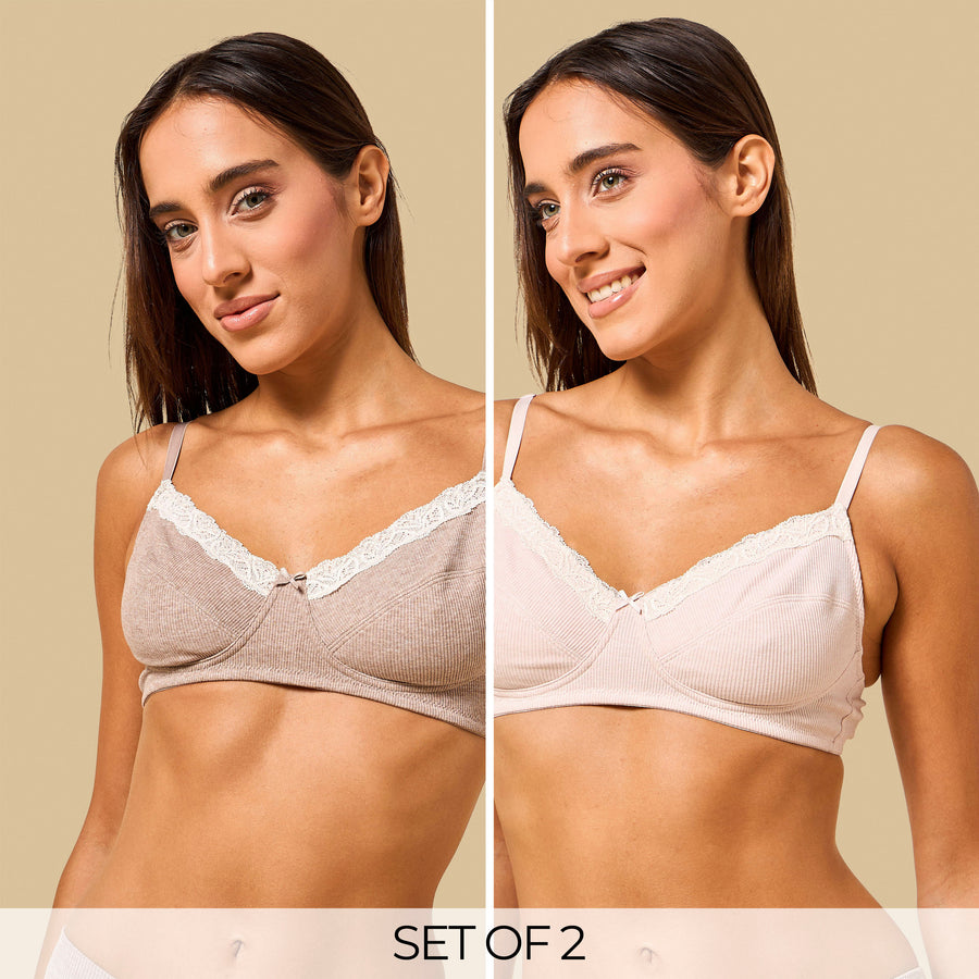 Pack of 2 - Lace Trim Non-Padded Non-Wired Bra