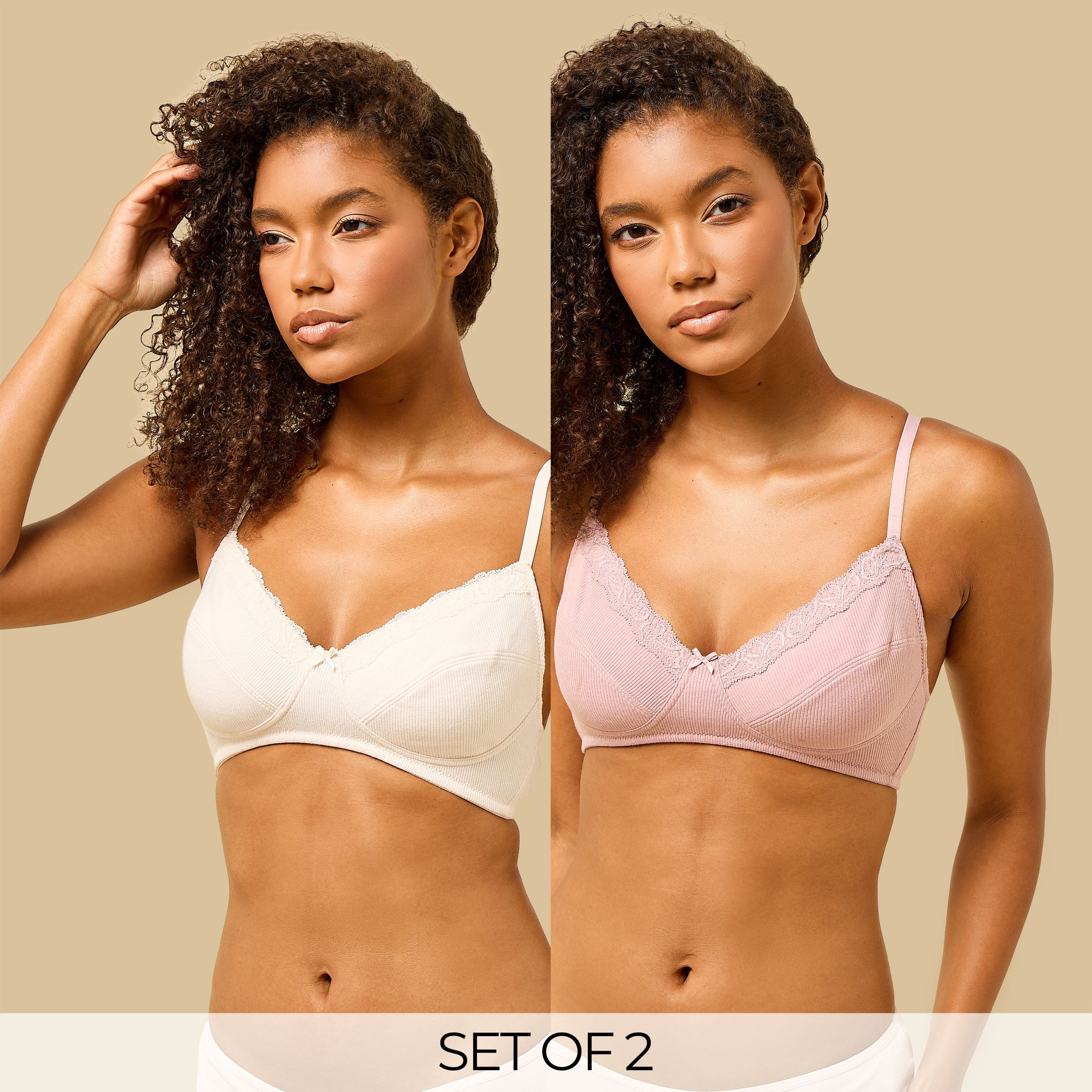 Pack of 2 - Ribbed Non-Padded Bra