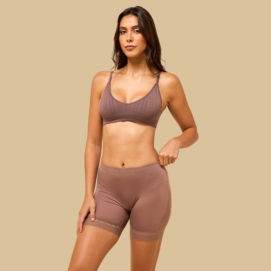 Lace Trim Viscose Short Leggings